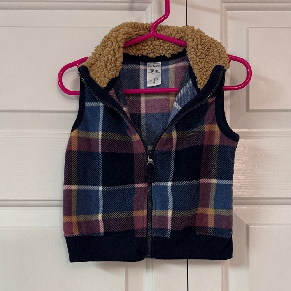 Carter's Multicolor Plaid Vest with Fleece Lining